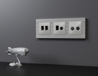 Комплект механизма компьютерной двойной розетки RJ-45 (8P8C) CAT6 с автоматической защитной шторкой ALFA Серебро глянец QUANT (AP4121, VM189) (Ambrella Volt, MA412110)